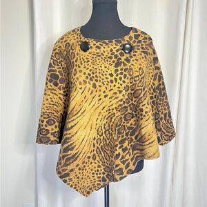 Jones New York Brown and Yellow Leopard Print Poncho